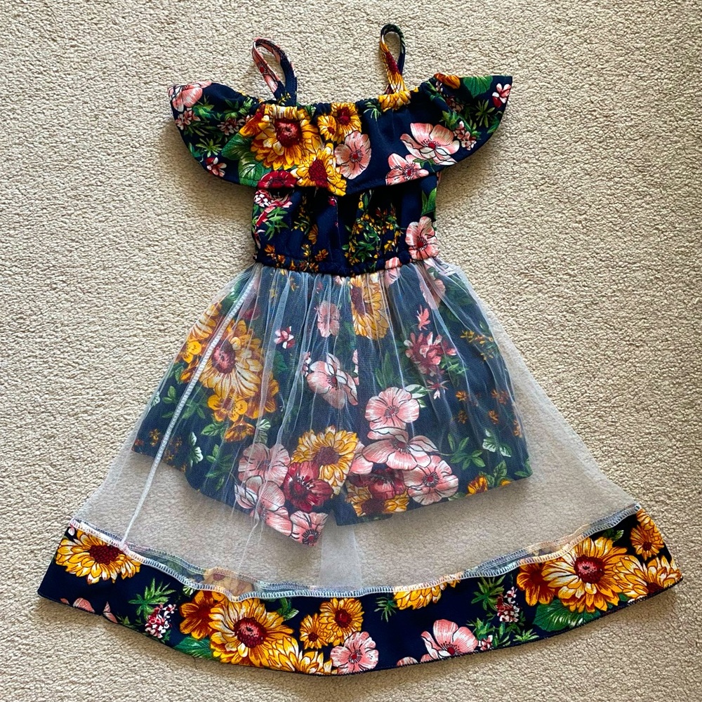3 for $15 or 4 for $19 Floral Jumpsuit with Mesh Built-in Dress Size 3-4